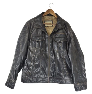 Sonoma Bomber куртка мужчин большой коричневый кожаный шерпа с подкладкой карман молнии авиатор - Изображение 1 из 4