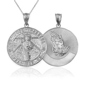 Sterling silver St. Jude Reversible Pray Medal Pendant Necklace - Picture 1 of 8