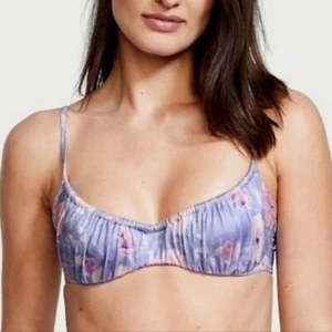Victoria's Secret Swim Purple Floral Underwire Ruched Push Up Bikini Top 32DD - Picture 1 of 10