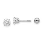 Real 14Kt Madi K White Gold 5Mm Cz And 4Mm Ball Reversible Earrings