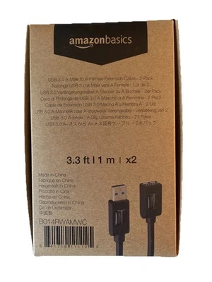 AmazonBasics USB 3.0 Cable, Type USB-A Male to Female 3.3 Ft. 2-Pack New in box - Image 1 of 4