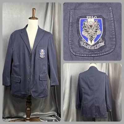 Polo Ralph Lauren Navy '67 Bird Crest Sport Coat Blazer Lg Cotton VTG 80s *READ - Image 1 of 4