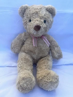 Carters Tan Plush Teddy Bear Pink Ribbon Bow Stuffed Baby Toy 15” EUC - Image 1 of 4