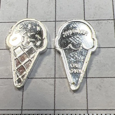 Cono de helado - Barra de plata de 1 gramo - .999 - Lote de envío gratuito 89.sts5 Foto 1 de 3