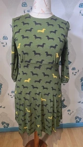 gorgeous green Dachshund Sausage Dog Jersey A Line dress, Hobbs 16 - Picture 1 of 4