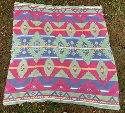 Cobertor Ralph Lauren Lance Padrão Asteca Sudoeste Vermelho Verde Feito nos EUA 88x84 - Imagem 1 de 4