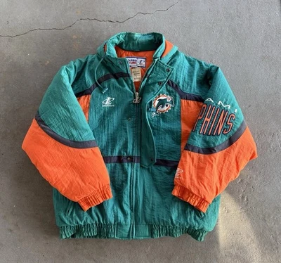 Vintage 90s NFL Pro Line Logo Athletic Miami Dolphins Puffer Hoodie Jacket Large - Image 1 of 4