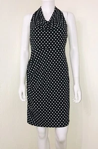En Focus Black Polka Dot Draped Halter Ruched Racerback Shift Dress Size 6 EUC - Picture 1 of 7