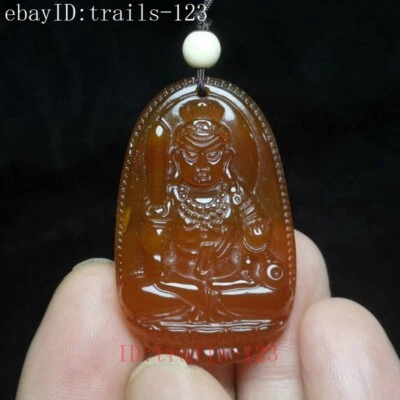 Collar colgante de estatua de Buda tallada a mano de ágata roja natural china regalo Foto 1 de 4