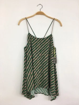 TBAGS LA 无袖条纹串珠前不对称背心绿色 S $202 B5 — 第 1/3 张图片