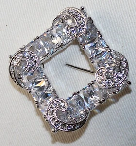 Nolan Miller Silver Plated Clear Faceted Rhinestone Brooch Pin - Picture 1 of 24