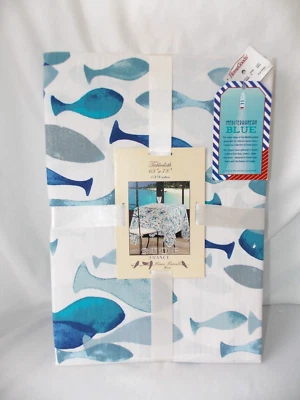 STOF France Tablecloth Laura Lancelle NAUTICAL FISH Cotton 63" x 78" Blue Sea - Image 1 of 4