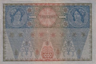 🇦🇹 Austria- Hungary , 1.000 ( 1000 ) Kronen, 1902,  p59 , Overprint: "DEUTSCHO - Image 1 of 2