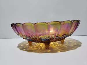 Vintage Amber Carnival Glass Large Oval Footed Fruit Bowl Iridescent Dish - Picture 1 of 8