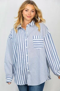 Nueva CAMISA BLANCA ABEDUL blusa con botones a rayas de gran tamaño BOHO WESTERN SM-4XL - Imagen 1 de 8