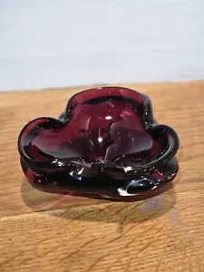 Ciotola pesante / piatto / vaso stile chalet ricco rosso intenso in vetro artistico vintage - Foto 1 di 5