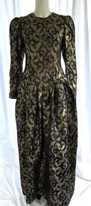 Oscar De La Renta Vintage 1980s Gold Black Lame Brocade Evening Gown - Picture 1 of 14