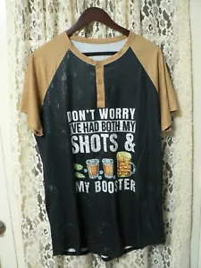 =NWT FUNNY VACCINE MEN XL BLACK/GOLD GRAPHIC HENLEY T-SHIRT-22" PIT 2 PIT-32" L - Picture 1 of 8