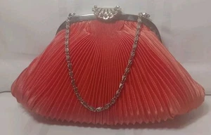 Kate Landry Orange Pleaded Rhinestone Clasp Clutch Purse - Picture 1 of 8