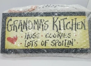 Grandma's Kitchen Wooden Plaque "Hugs, Cookies, Lots of Spoilin" Wire Hanger EUC - Picture 1 of 4