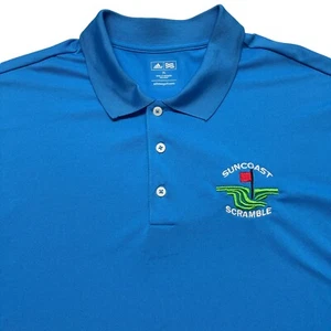 Adidas Polo Golf Shirt Mens XL Short Sleeve Blue Casual Suncoast Scramble Logo - Picture 1 of 11