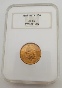 1887 Netherlands Wilhelm III GOLD 10 Gulden World Coin NGC MS65 FATTY - Picture 1 of 2