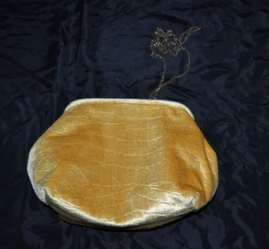 Anthropologie Mollie Velvet Feel Crossbody Clutch Purse YELLOW/GOLD Embossed - Picture 1 of 9