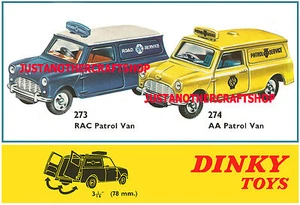 Dinky Mini Van 273 & 274 RAC & AA Patrol   A3 size Poster Advert Leaflet Sign - Picture 1 of 1