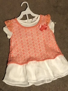 Sz4T Nanette Kids Coral Crochet Short Sleeve Top W White Connected Shirt - Picture 1 of 10