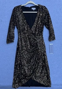 Marc New York Andrew Marc Dress Women 10 Gold Black Sequin Stretch New W Tags - Picture 1 of 13