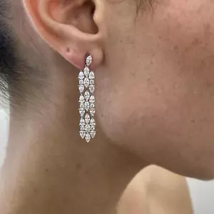 Mix Shape Labcreated Diamond Dangle Earrings 4.48ct E/VS1 Solid 14k White Gold - Picture 1 of 7