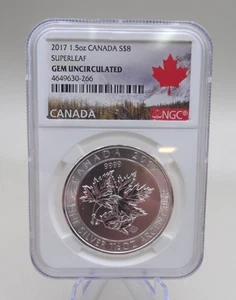 2017 1.5oz Canada S$8 Superleaf Gem Uncirculated NGC - Picture 1 of 4