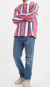 LEVIS Herren Oversize L Heavy Rugby Polo Shirt-vertikal pink/blau/weiß gestreift-EUC - Bild 1 von 6