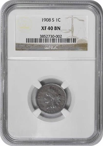 1908-S Indian Cent EF40BN NGC - Picture 1 of 2