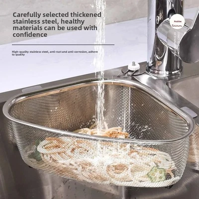 Cesta coladora de fregadero de acero inoxidable, estante de drenaje triangular, filtro de alimentos de cocina Foto 1 de 4