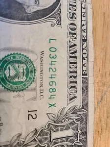 L 03424684 X. $1 FRN Fancy X Series Note Serial Number. - Imagen 1 de 3