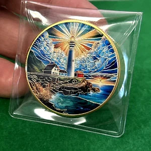 Premium Golf Ball Marker Coin Token 1,5" Metallo-Faro Preghiera-Serenità - Foto 1 di 4
