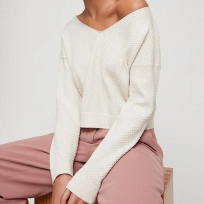 Suéter Babaton Lita Cachemira Algodón Cuello en V Crop Mujer Crema Pequeño Contemporáneo Foto 1 de 4