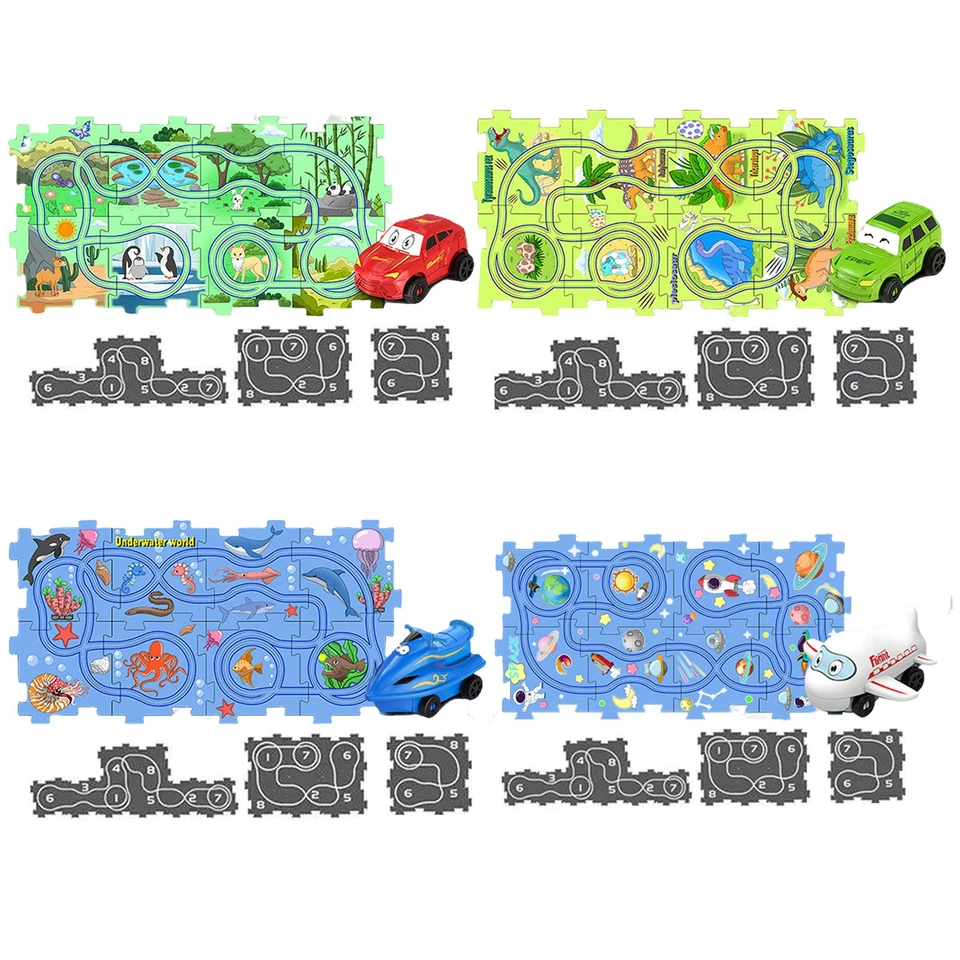 Puzzle Racer Kids Car Track Set Creative Slot Car Race Tracks Car Play Fun Explo - image 1 of 4