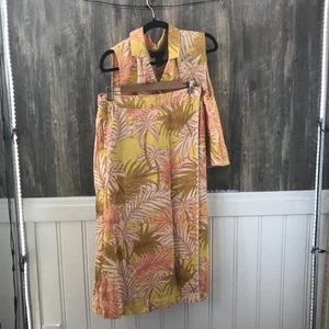 Tahari 100% European linen 2 piece skirt set botanical print size L New W/ Tags - Picture 1 of 6