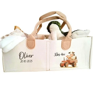 Personalised Tractor theme nappy Caddy, diaper organiser,unique baby shower gift - Picture 1 of 3