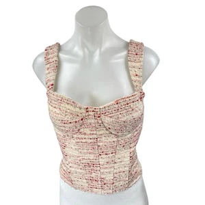 NEW Aqua Pink Tweed Sleeveless Cami Camisole Bustier Corset Crop Tank Top Size S - Picture 1 of 4