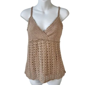 INC Y2K Crochet Knit Cami Top Womens Small Beige Gold Metallic Thread Boho READ - Picture 1 of 13
