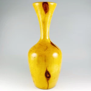 Hand Turned Tall Wood Vase Dried Flower Arrangement Handcrafted Home Decor Vtg - Picture 1 of 12