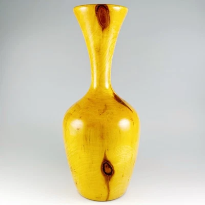 Hand Turned Tall Wood Vase Dried Flower Arrangement Handcrafted Home Decor Vtg - Image 1 of 4