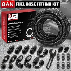 J2 8AN 25FT Nylon Stainless Steel Braided Oil/Fuel Line Hose End Fitting Kit - Picture 1 of 7