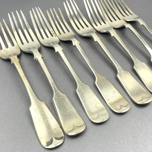 Mixed Lot of 8 x Antique Small Entree Fiddle Handle Forks Nickel Silver 17cm - Picture 1 of 13