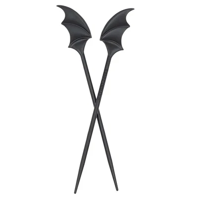 Gothic Bat Wings Hair Sticks Black Metal Accessories Goth Halloween Kreepsville - Image 1 of 3