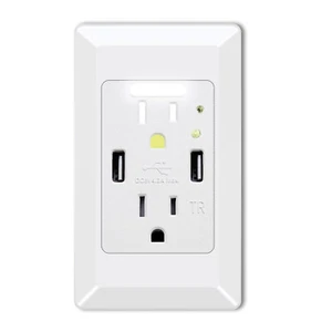 Tamper Resistant Outlet with LED Night Light 4.2A USB Port Electrical Receptacle - Picture 1 of 12