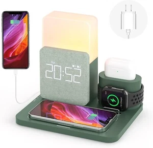 Wireless Charger,3 in 1 Fast Charging Station with Alarm Clock Night Light - Photo 1 sur 7